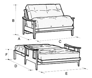 Atlanta 2 Seat Futon Sofa Bed - Dimensions