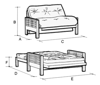 Bento 2 Seat Futon Sofa Bed - Dimensions