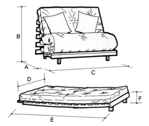 Mito 3 Seat Futon Sofa Bed - Dimensions