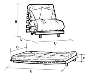 Mito Single Seat Futon Sofa Bed - Dimensions