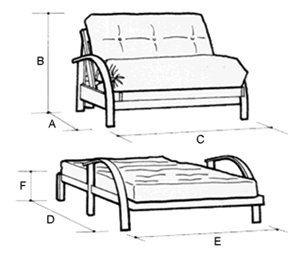 New York 2 Seat Futon Sofa Bed - Dimensions
