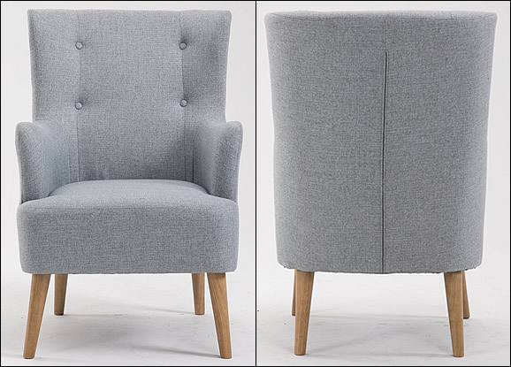 Kyoto Camille Herringbone Light Grey Chair - Kyoto Camille Chair - Front and Back